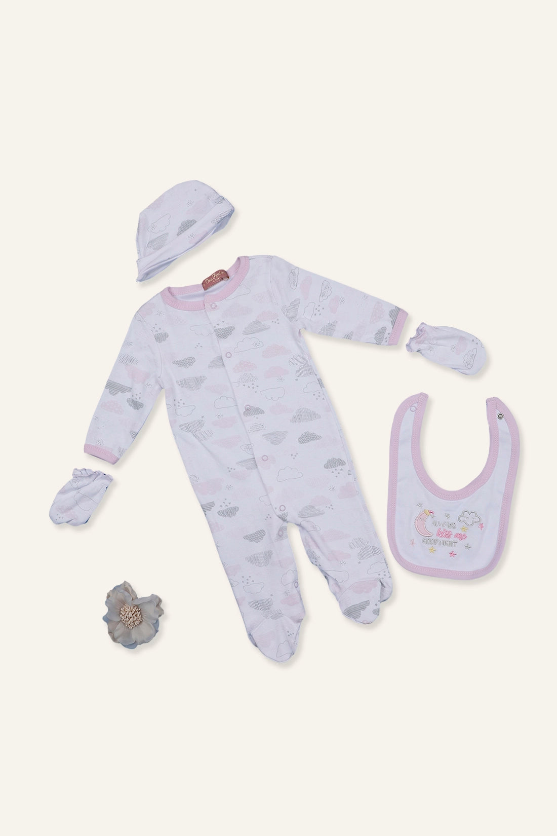 Baby Girls Pink Round Neck Cotton Sleepsuit