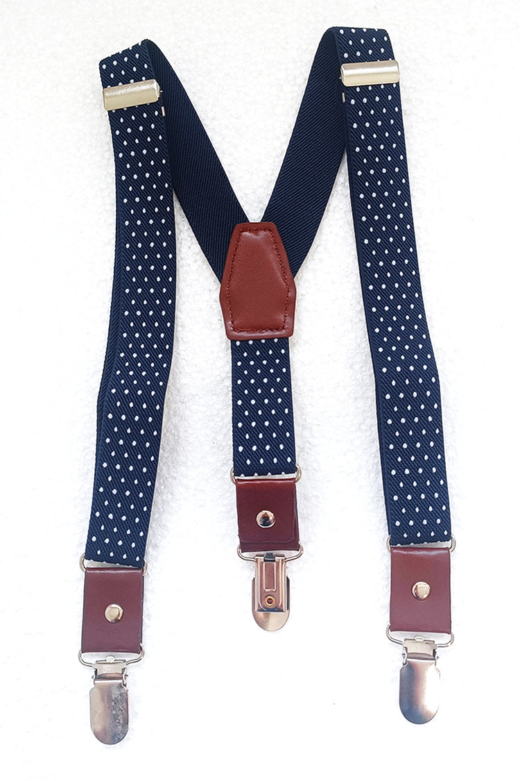 Navy Blue Polka Dot Print Suspender