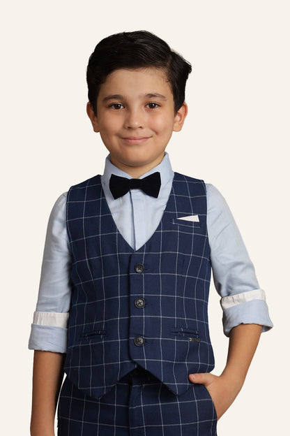 Boys Blue Checks Waist Coat