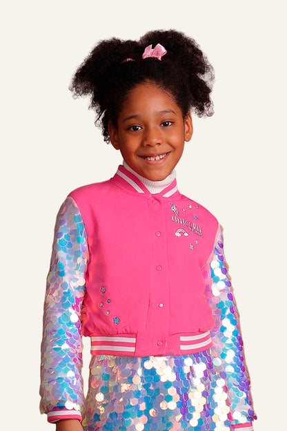 Girls Pink Solid Jacket