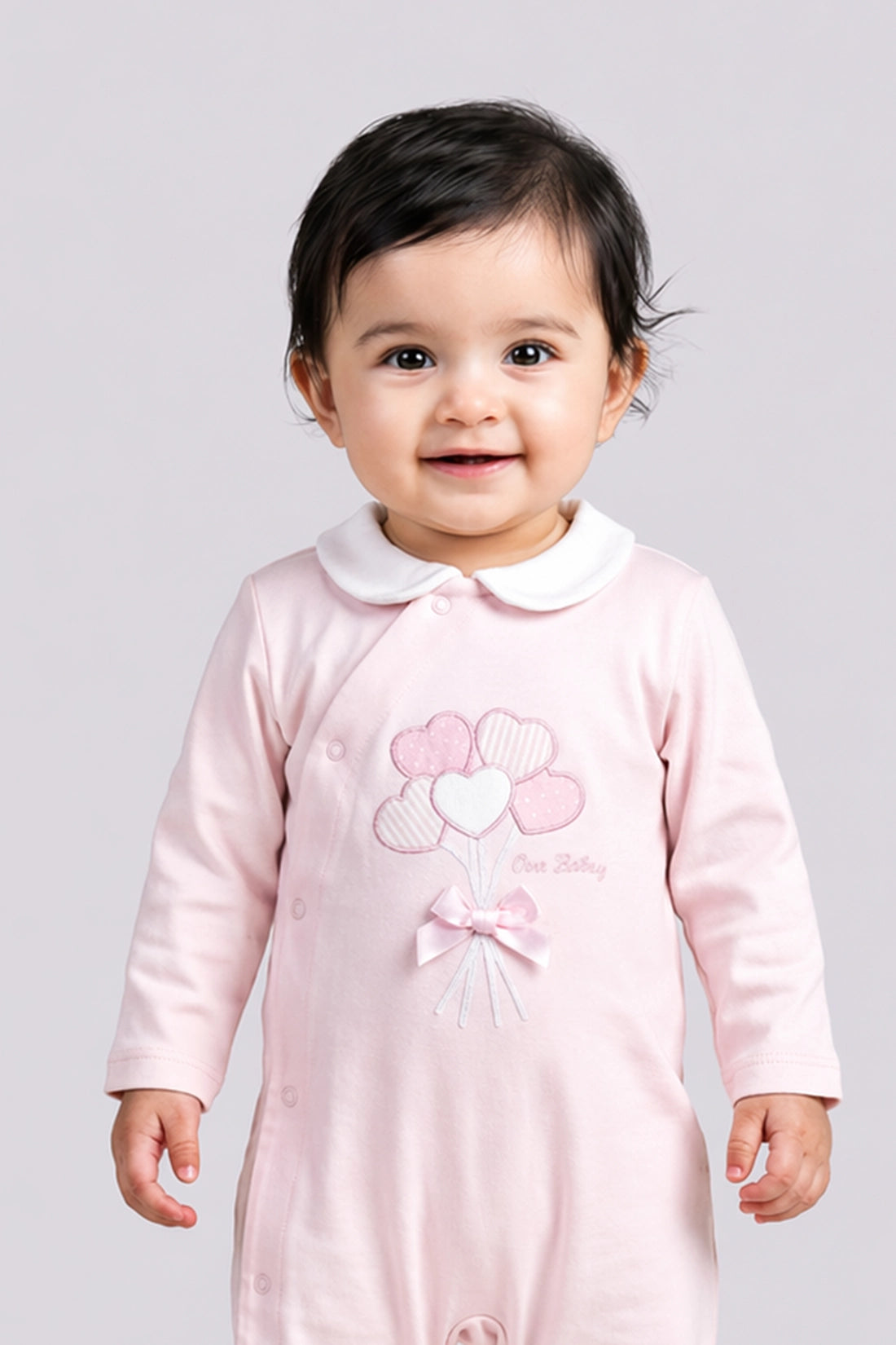 Baby Girls Pink Embroidered Cotton Romper