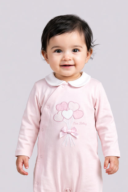 Baby Girls Pink Embroidered Cotton Romper