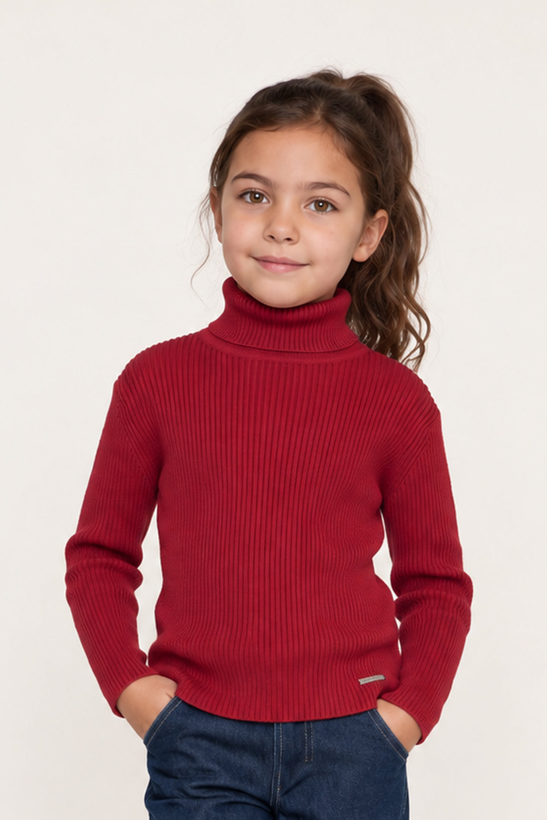 Unisex Red High Neck Acrylic Knit Jumper