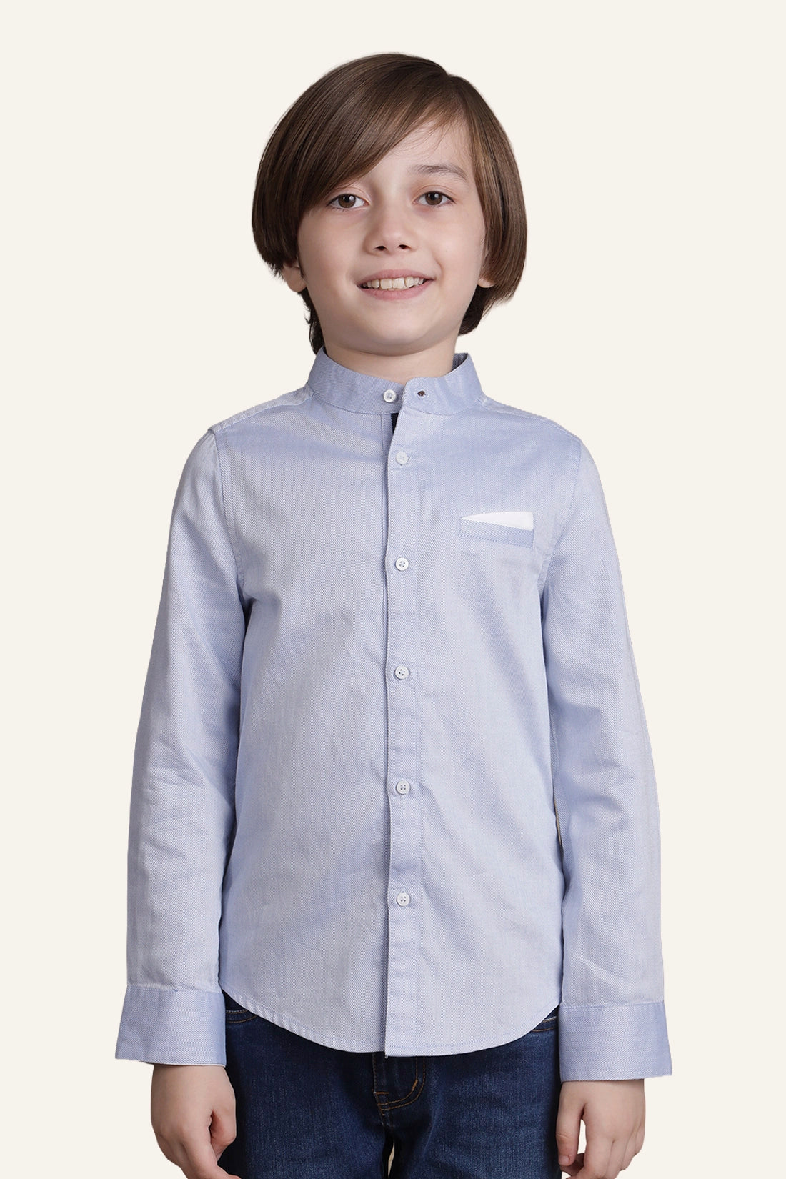 Boys Blue Mandarin Collared Shirt
