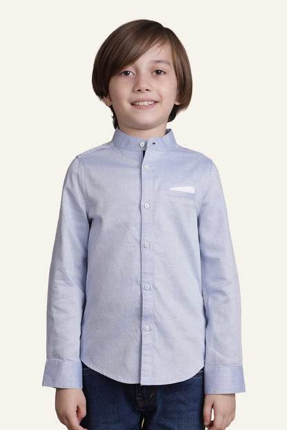 Boys Blue Mandarin Collared Shirt
