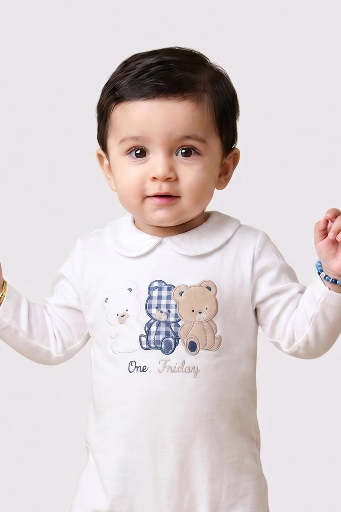 Unisex White Cotton Peter Pan Romper