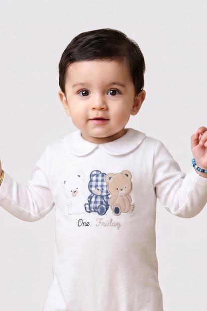 Unisex White Cotton Peter Pan Romper