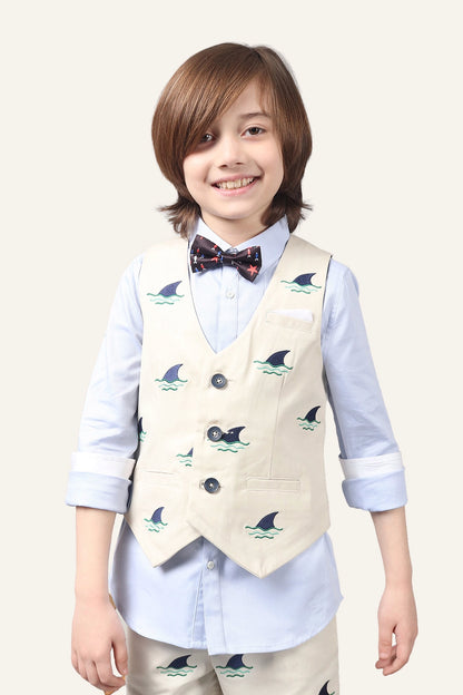 Boys Beige Embroidered Waistcoat