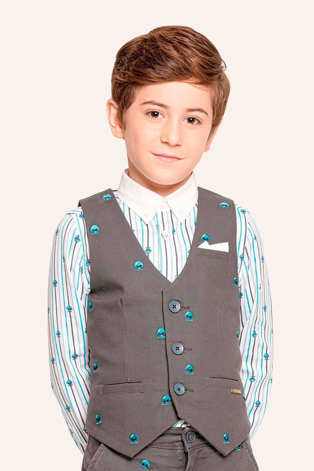 Boys Grey V-Neck Waist Coat