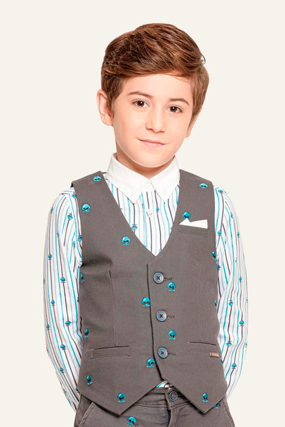 Boys Grey V-Neck Waist Coat