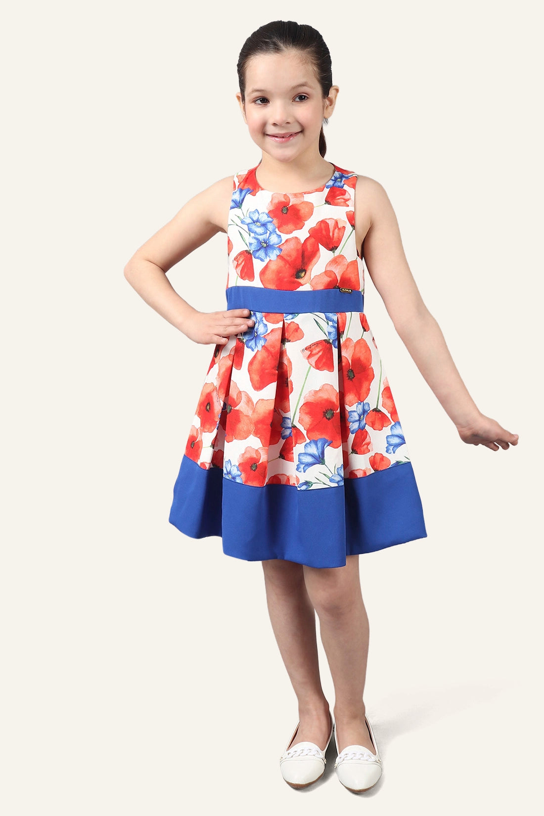 Girls Floral Printed Dress With Bow
