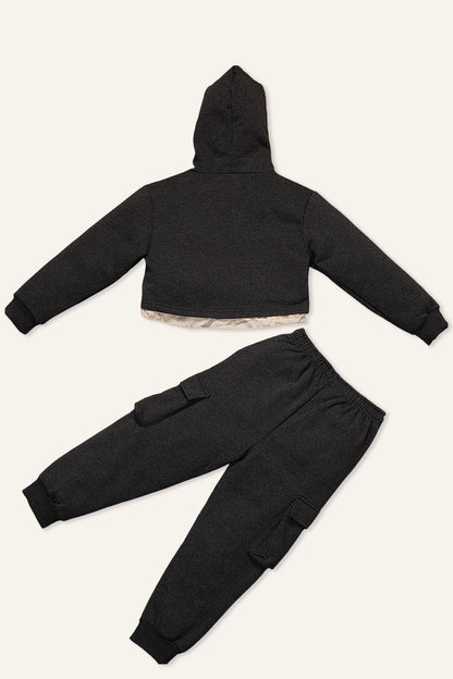 Girls Grey Solid Sweatshirt With Trouser