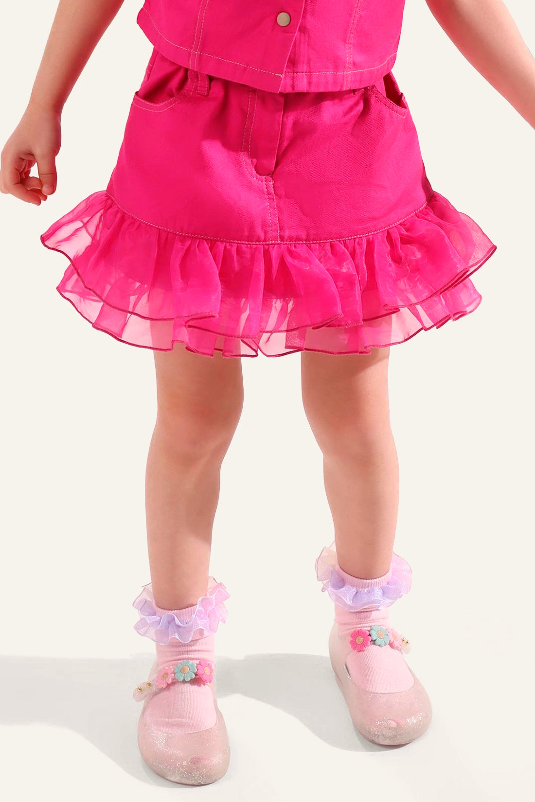 Girls Pink Laced Skirt