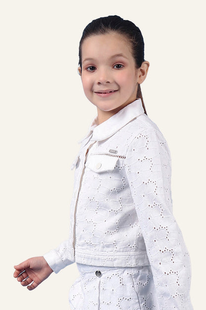 Girls White Schiffli Jacket
