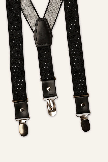 Boys Black Elastic Polka Dot Suspender