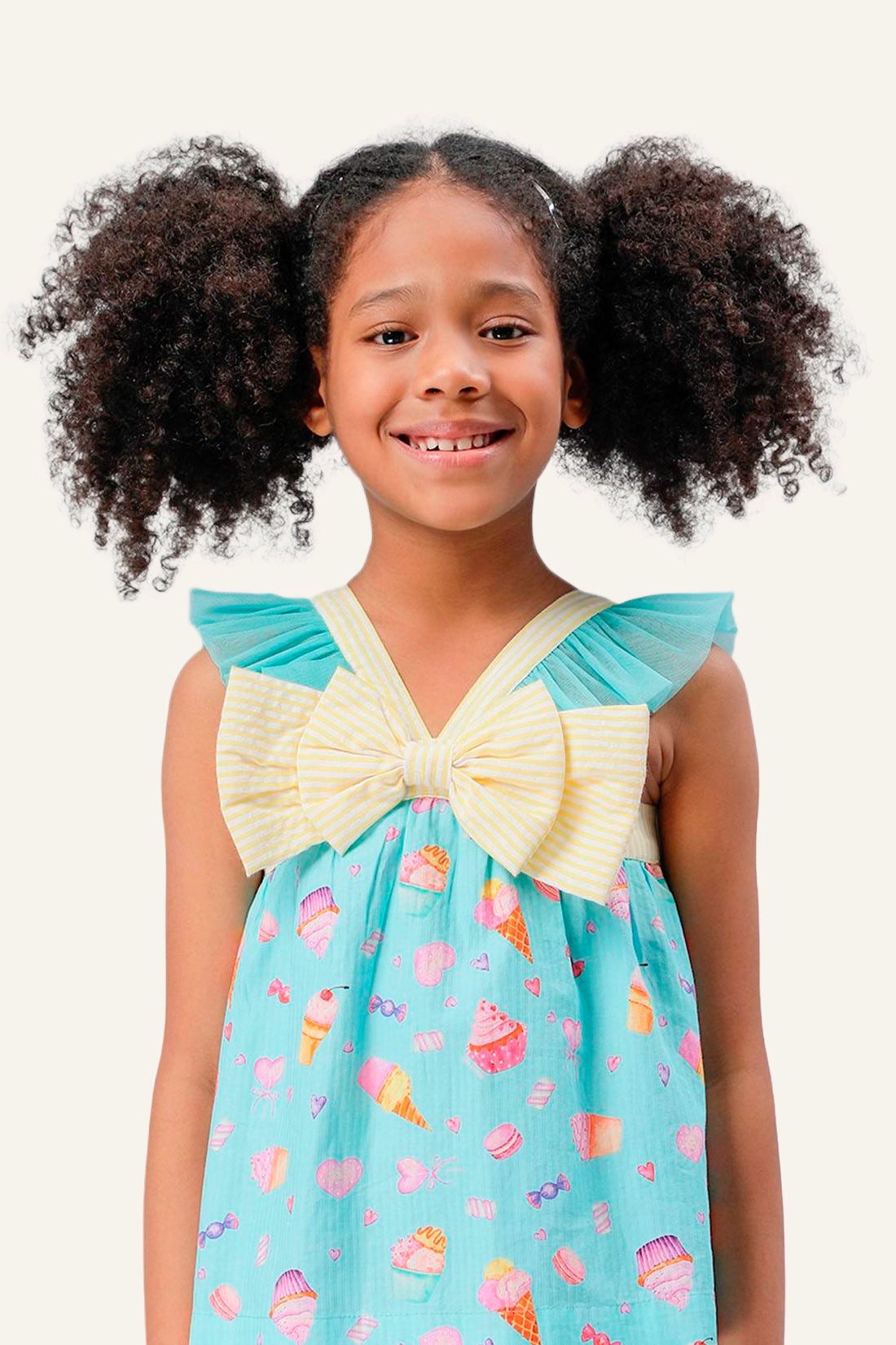 Girls Aqua Cupcake Printed Top with bow