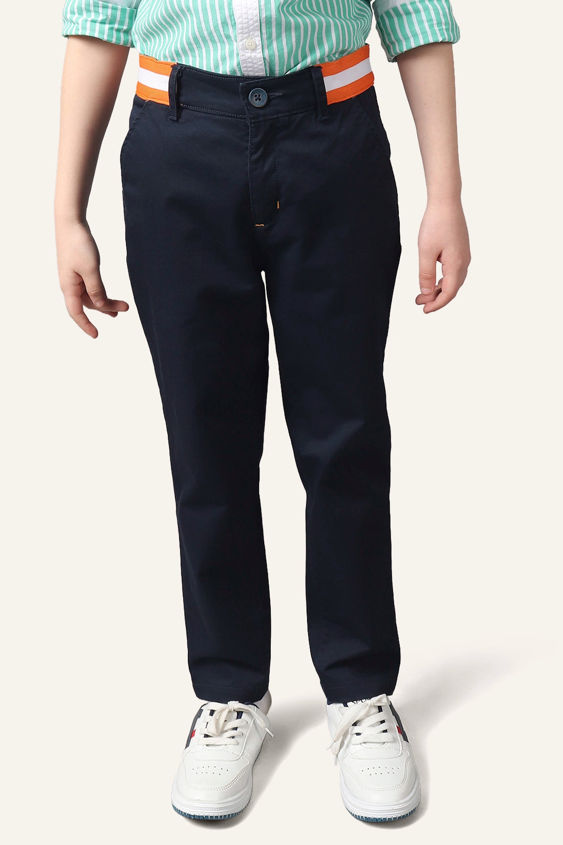 Boys Navy Blue Striped Waistline Trouser