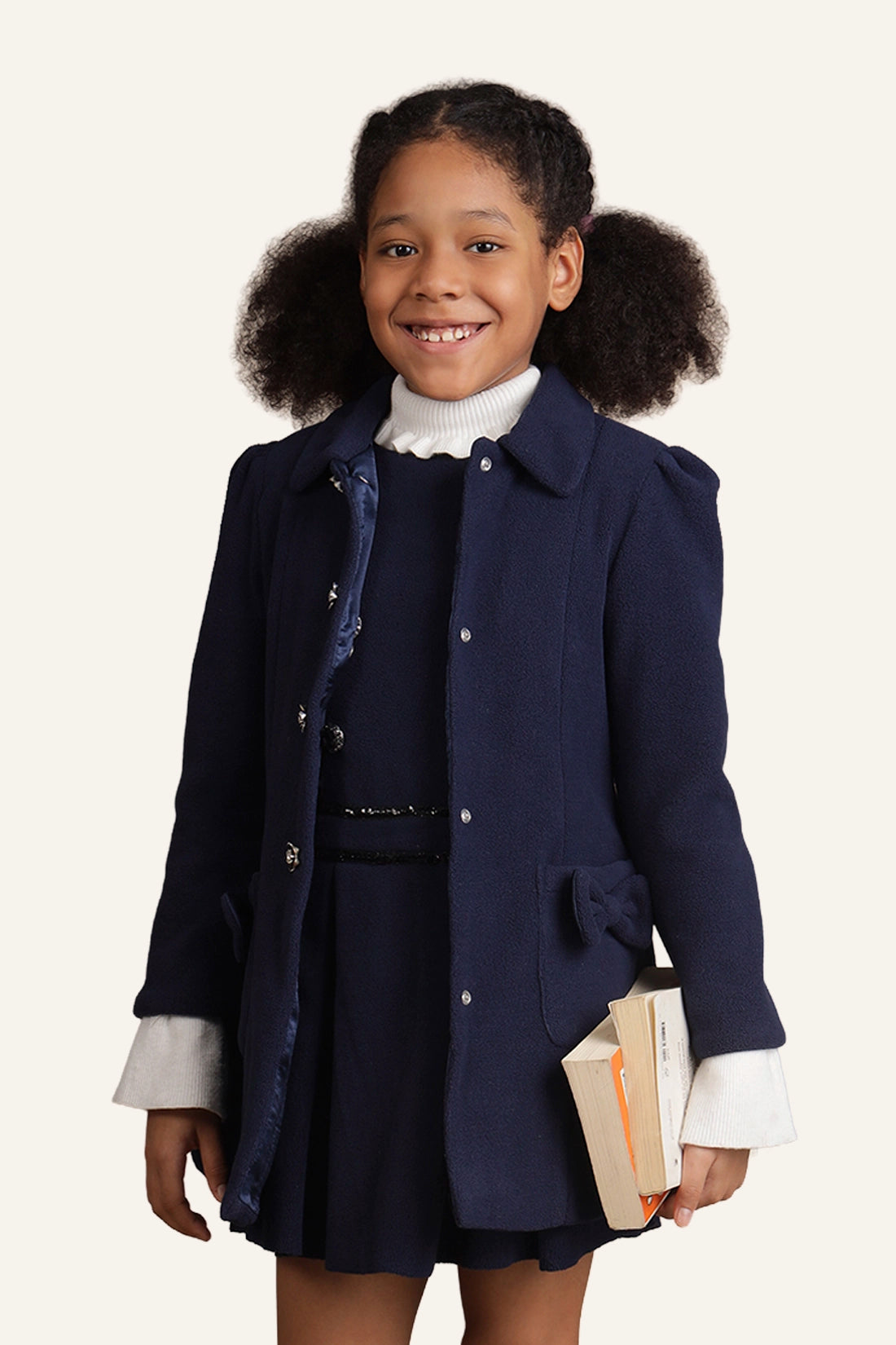 Girls Navy Blue Long Blazer