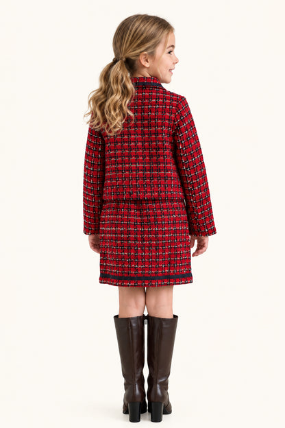 Girls Burgundy Boucle Lined Regular Fit Skirt