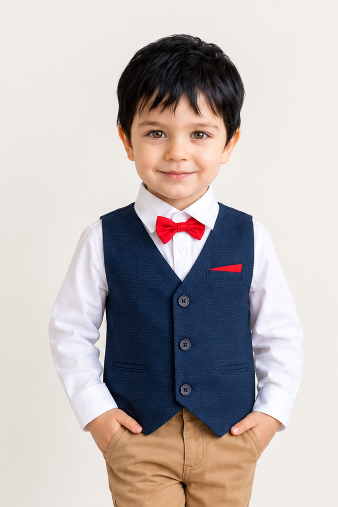 Baby Boys Navy Blue Multicolour Cotton Dobby Set