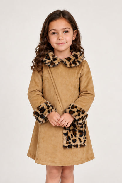 Brown Suede Peter Pan Collar Full Sleeve Dress