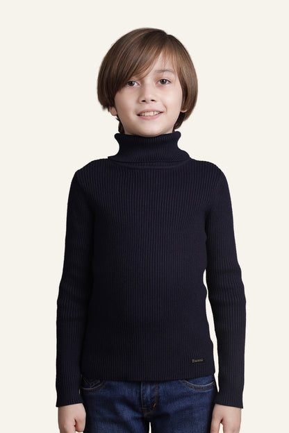 Boys Navy Blue Solid Jumper