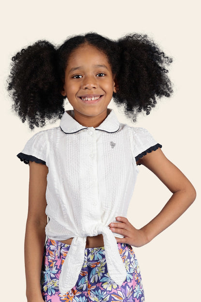 Girls White  100% Cotton Cap Sleeves Top with Edge Lace