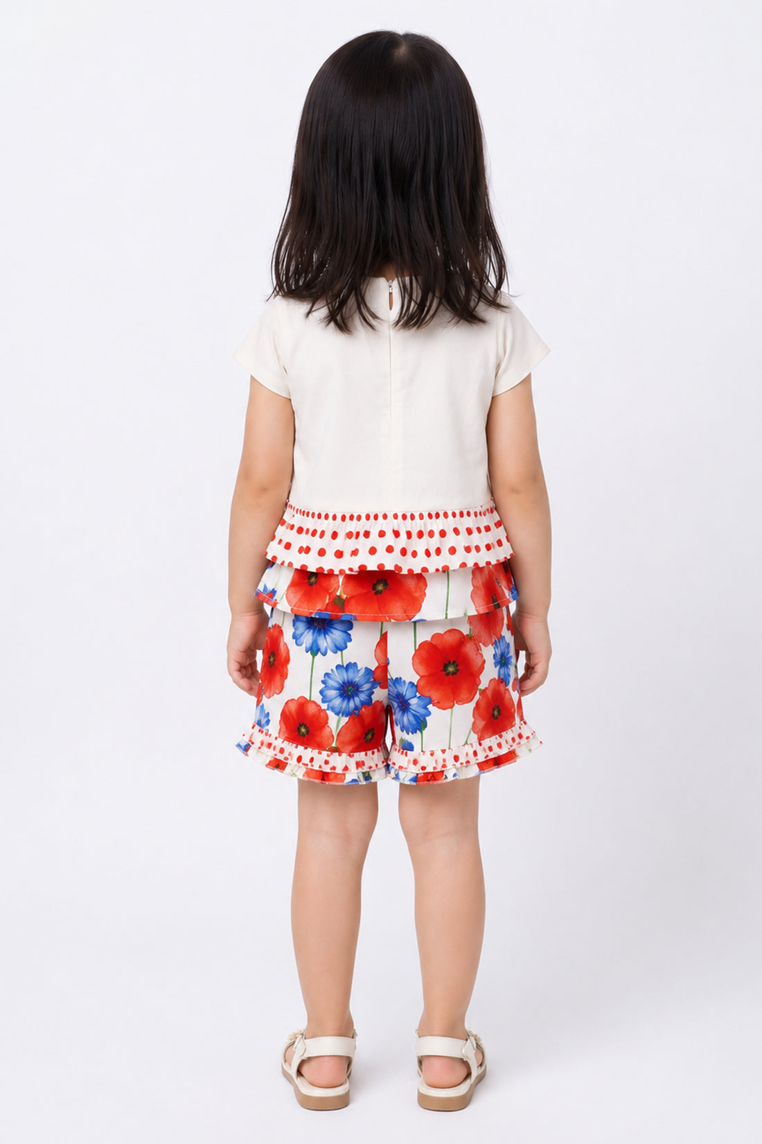 Baby Girls Off White Floral Peplum Top With Shorts Set