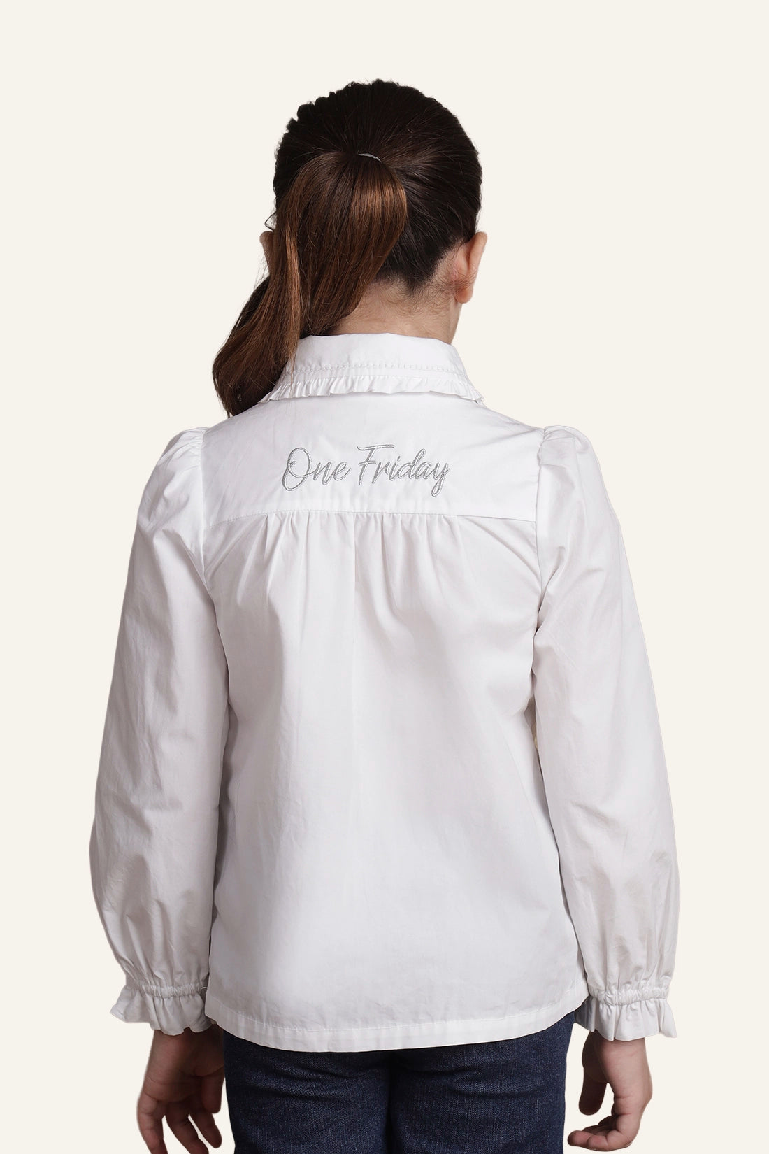 Girls Off White Embroidered Shirt