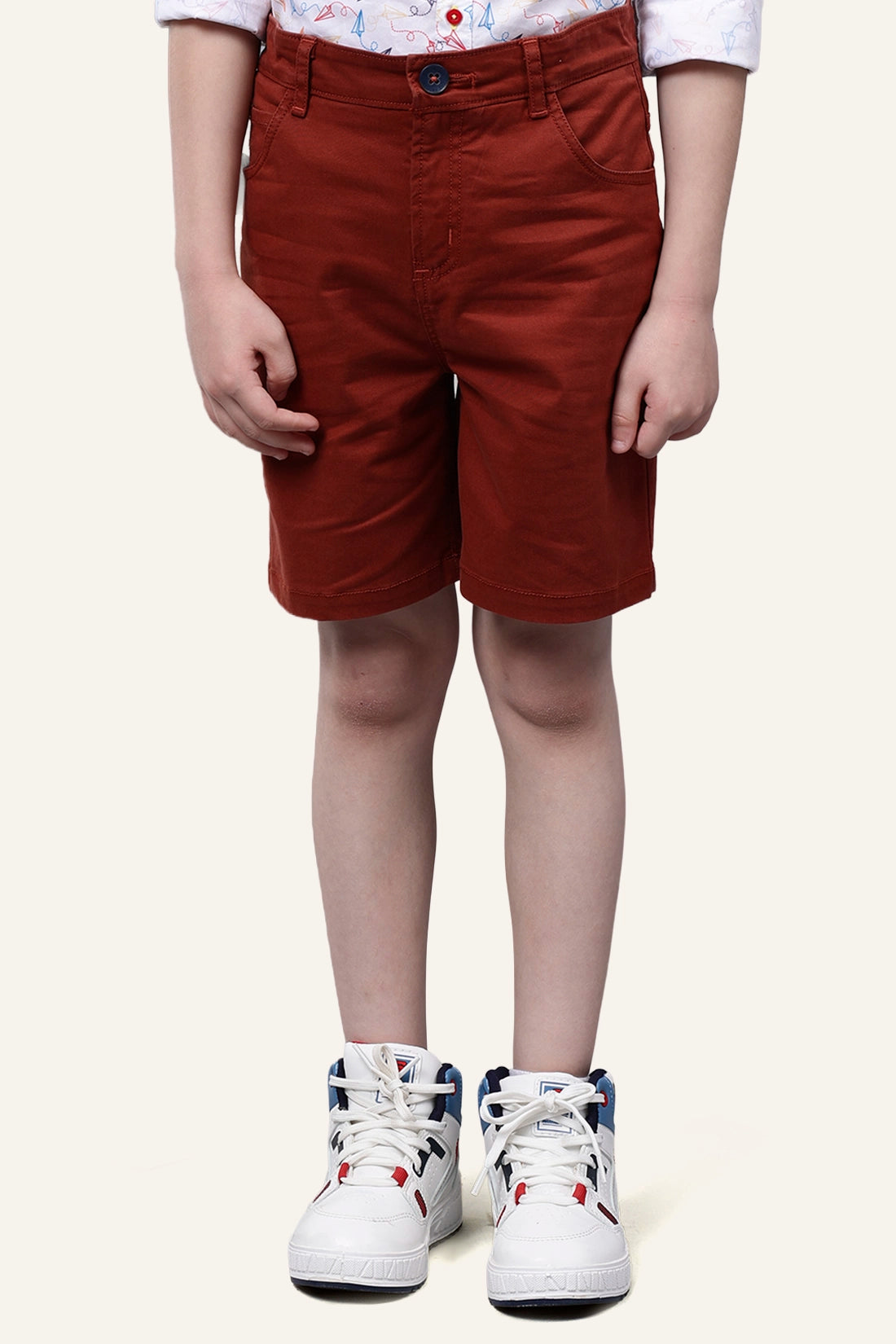 Boys Brown Cotton Solid Short