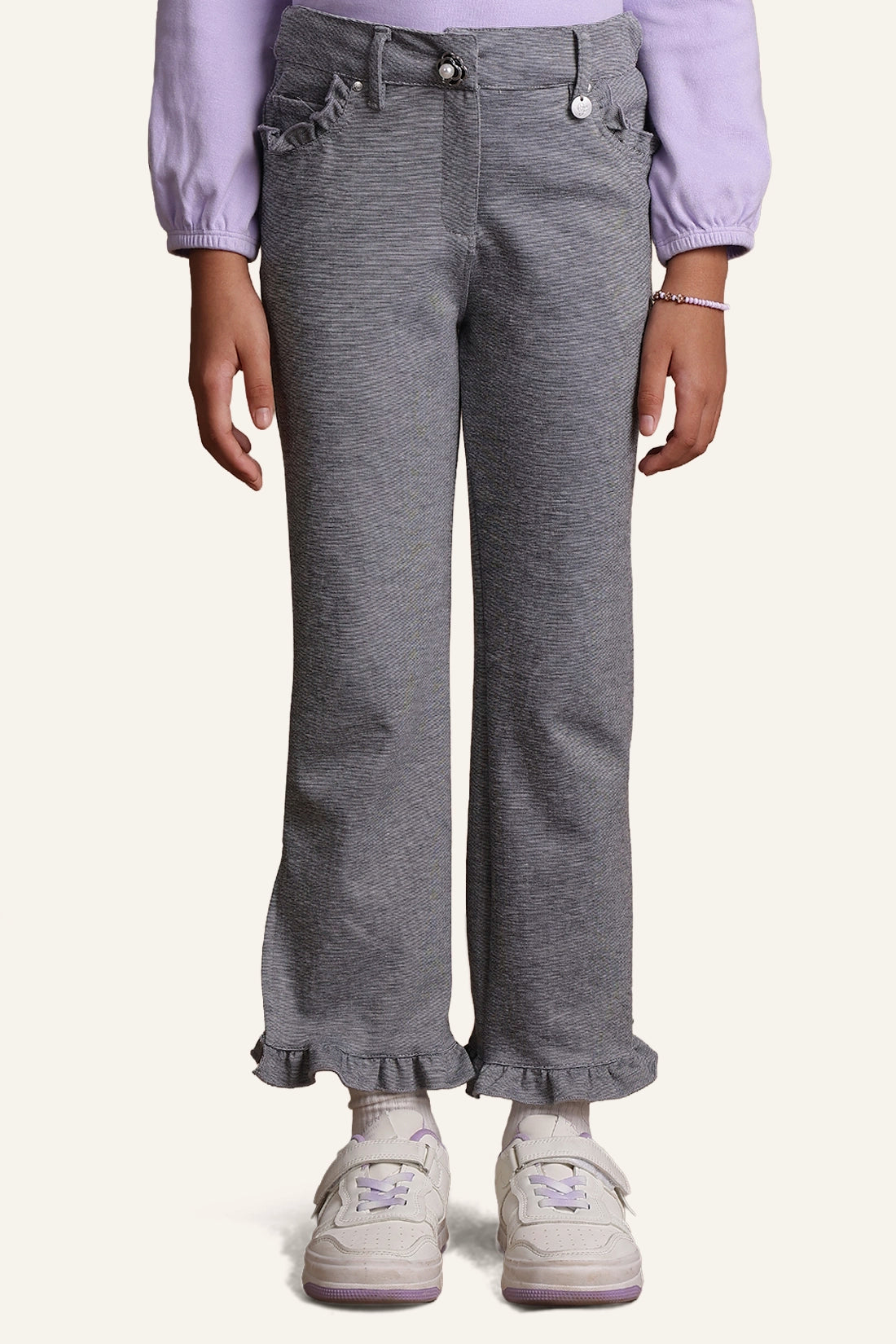 Girls Grey Frilled Trouser