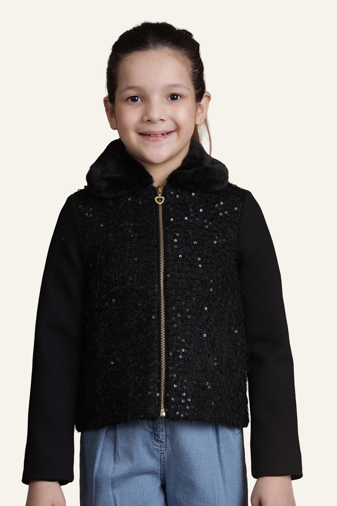 Girls Sequinned Black Jacket