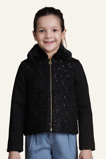 Girls Sequinned Black Jacket