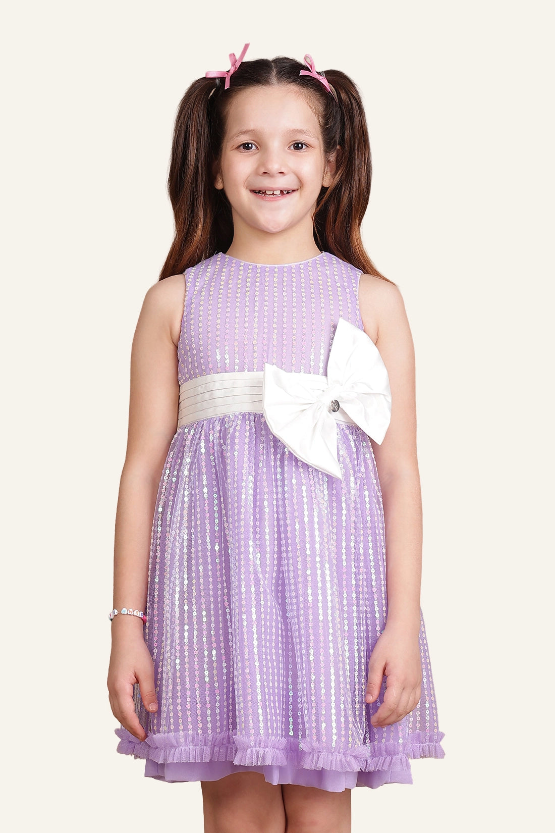 Girls Lilac Soft-Sequined Dress