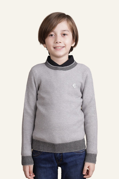 Boys Grey Solid Sweater