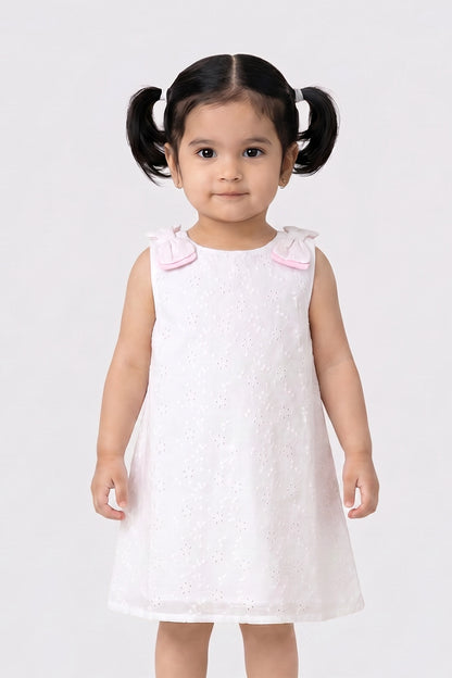 Baby Girls Off White Schiffli Cotton Dress