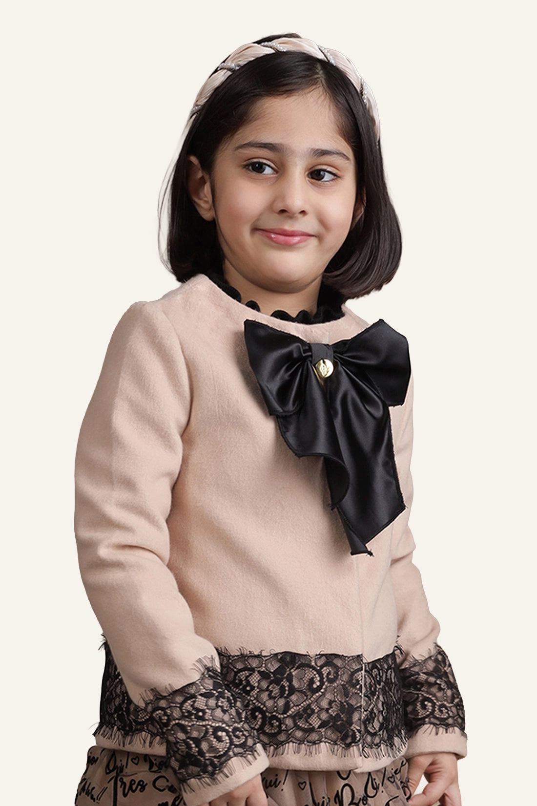 Kids Girls Beige Big Bow Blazer