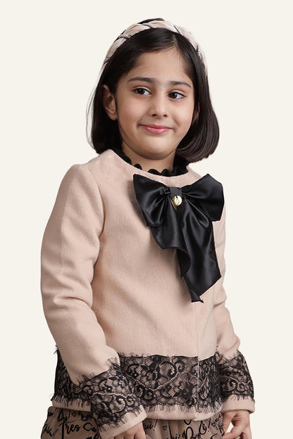 Kids Girls Beige Big Bow Blazer