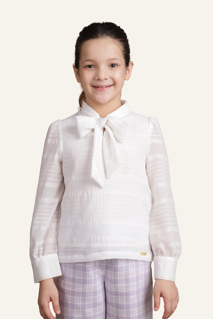 Girls Off White Seersucker Top