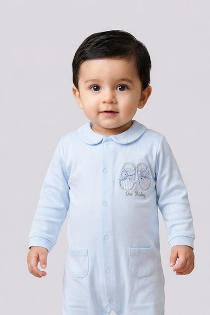 Baby Boys Blue Cotton Romper
