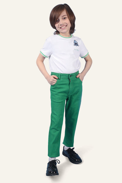 Boys Green Embroidered Jeans