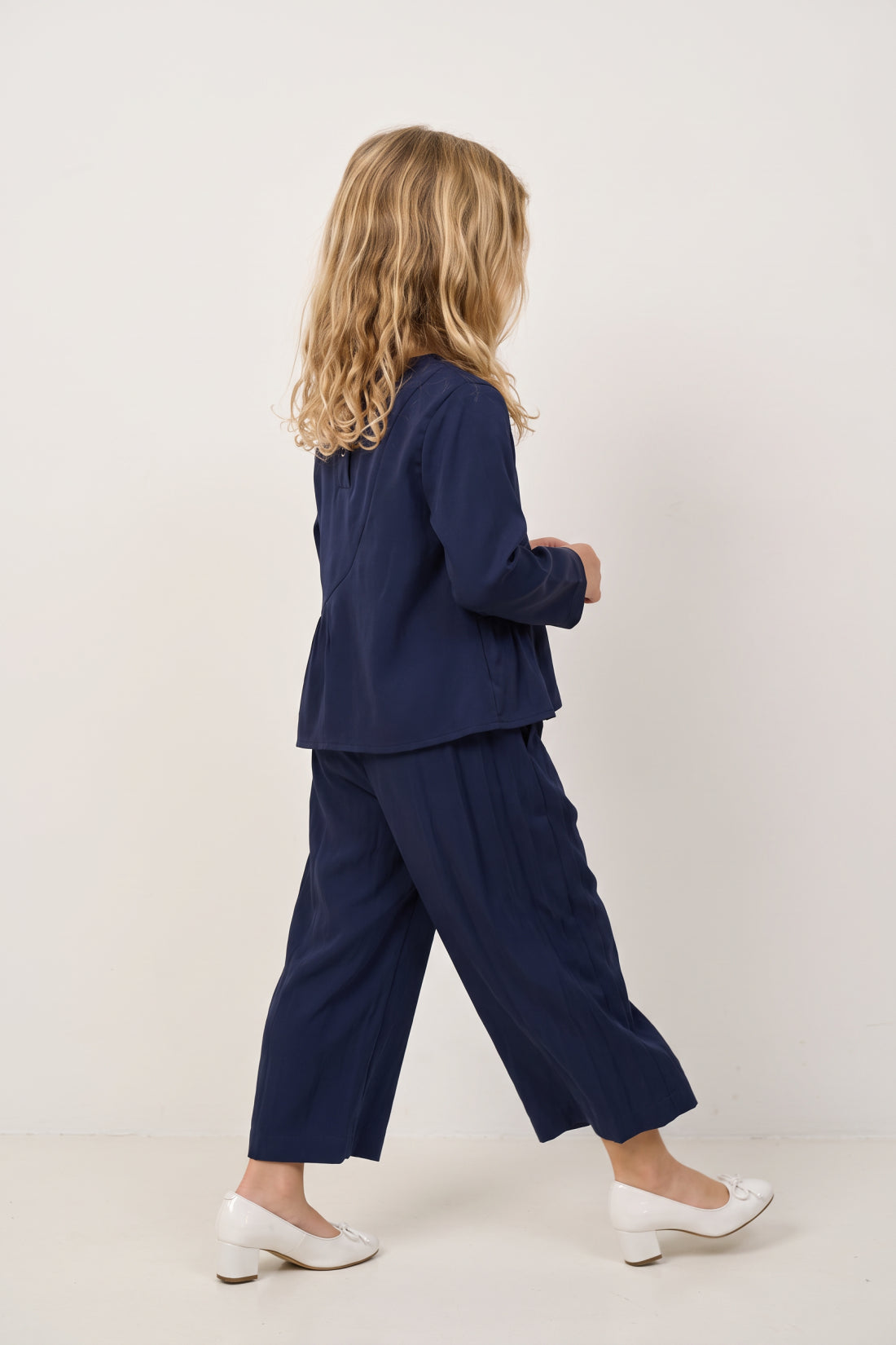 Girls Navy Blue Embellished Twill Top