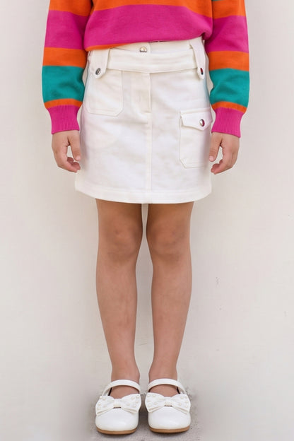 Girls Off White Cotton Drill Regular Fit Skirt