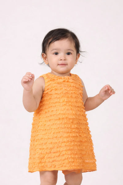 Baby Girls Orange Solid Sleeveless Dress
