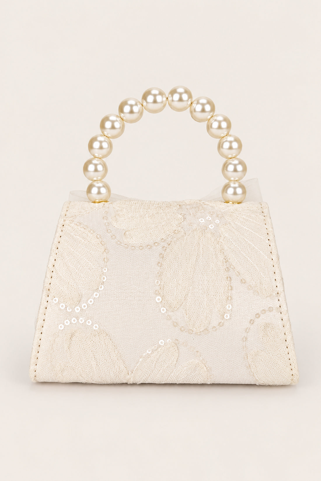 Girls Off White Boucle Embellished Hand Bag