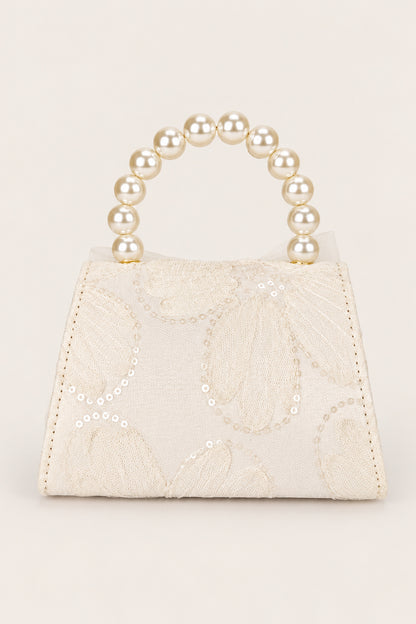 Girls Off White Boucle Embellished Hand Bag