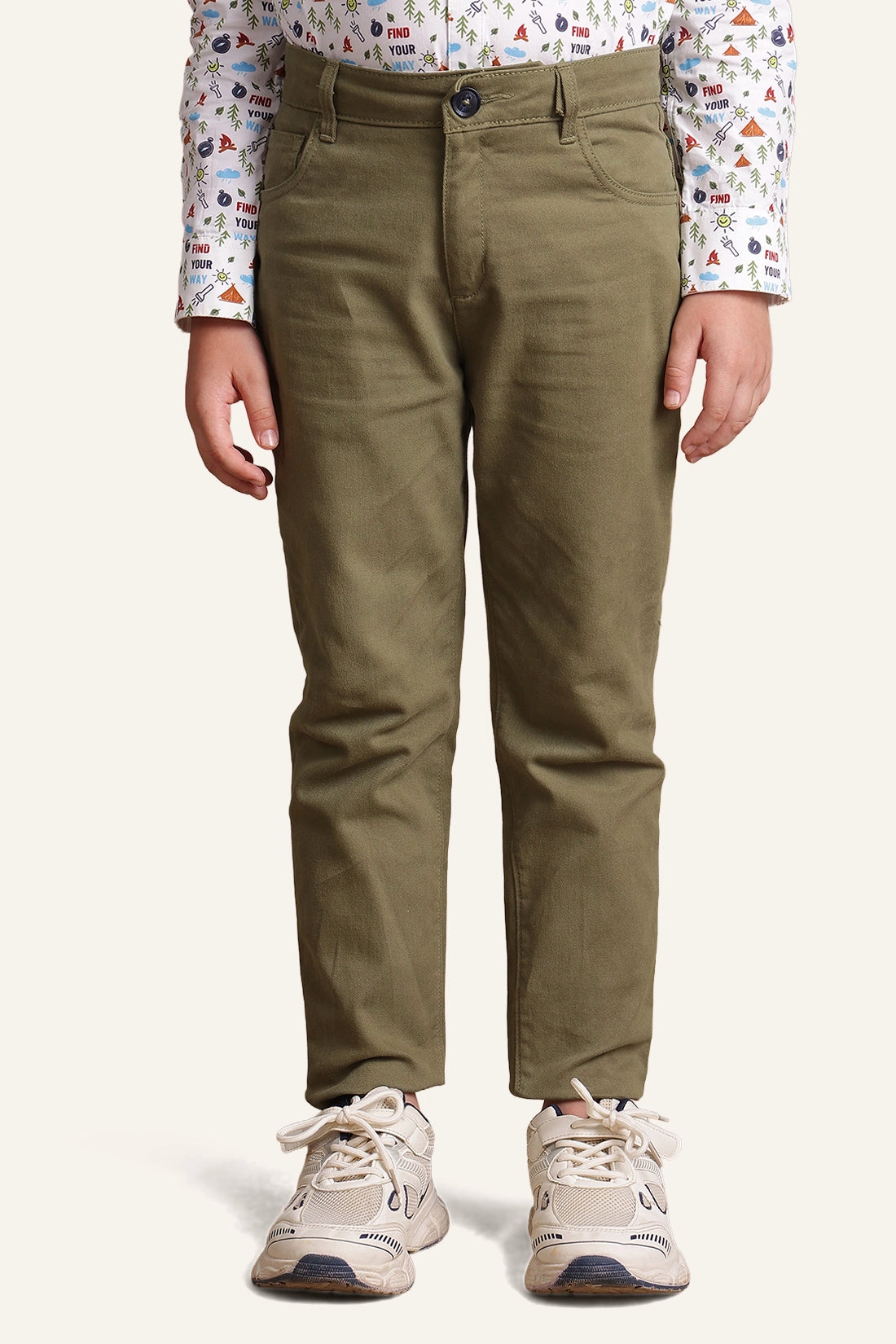 Boys Olive Regular Fit Trouser