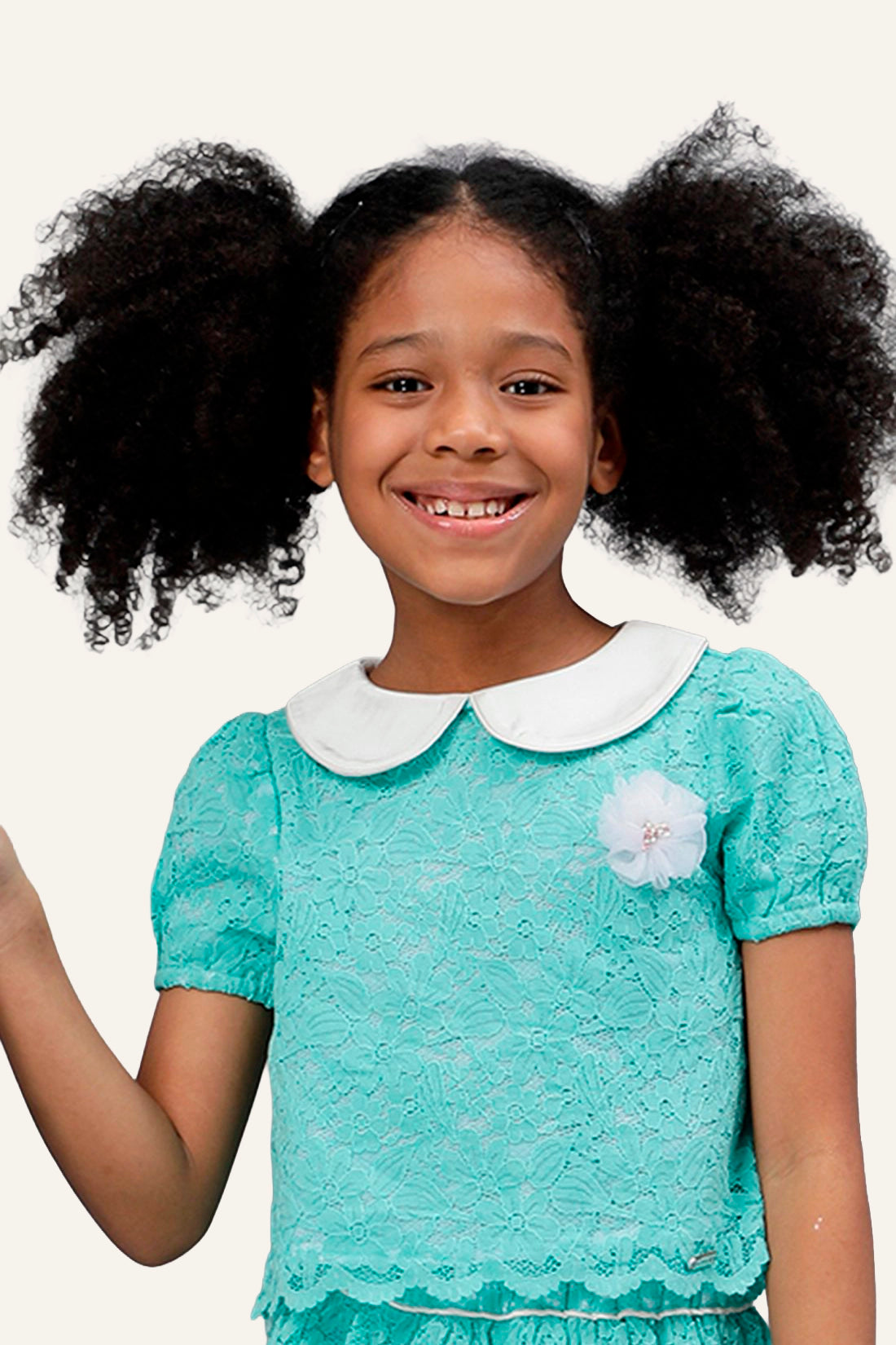 Girls Mint Lace Peter Pan Collar Top