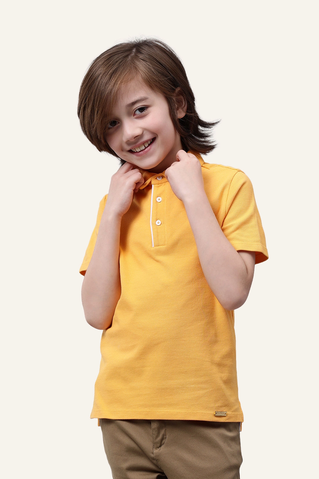Boys Yellow Cotton Polo Neck T-shirt