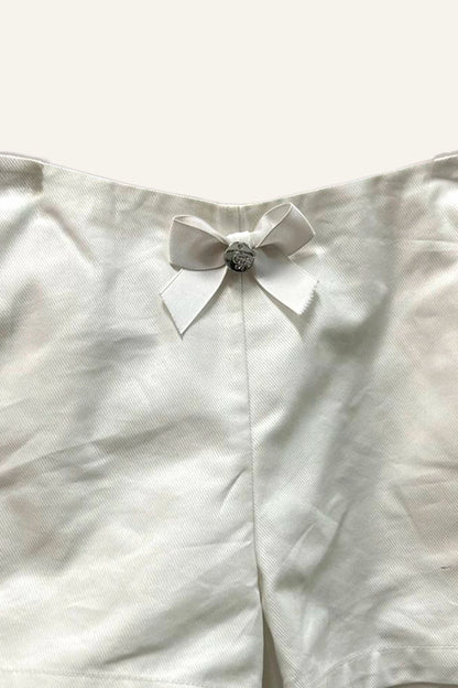 Girls Off White Solid Shorts